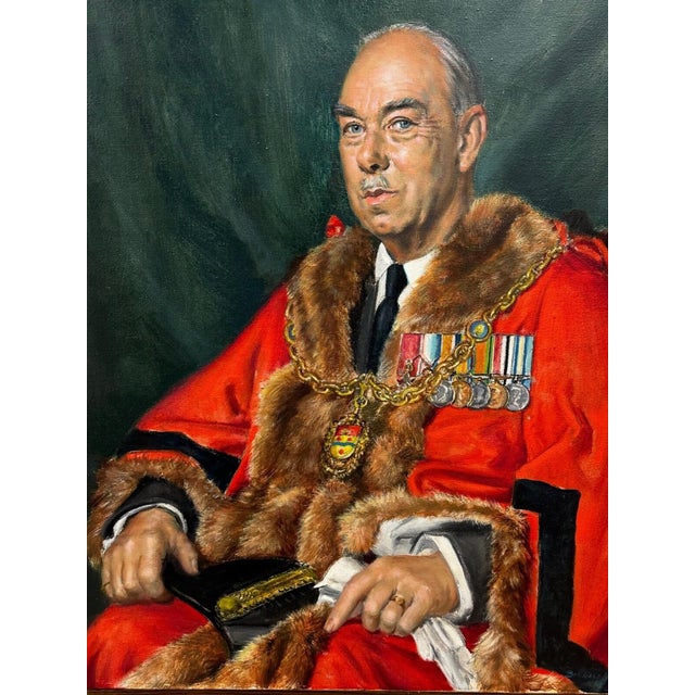 Realism Signed Bernard Hailstone Dated 1957 Mayor of Maidstone British Civic Oil Portrait Scarlet Red Robes For Sale - Image 3 of 18