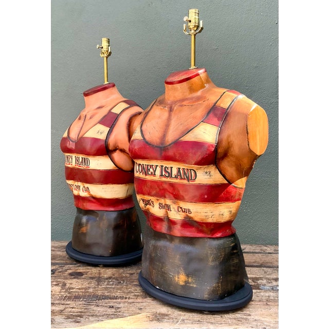 Vintage Coney Island Men's Swim Club Lamps For Sale - Image 9 of 12