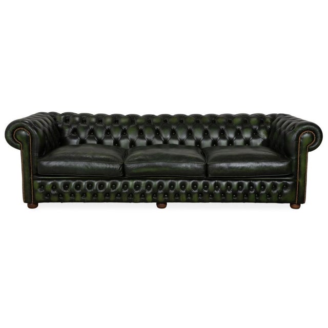 Chesterfield 4-Seater Sofa in Dark Green Leather For Sale - Image 15 of 15