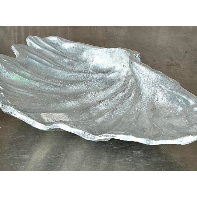 Vintage Coastal Cast Pewter Clam Shell Bowl For Sale - Image 9 of 12