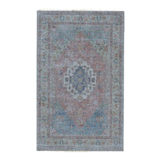 4x6 Coral Handwoven Wool Faded Medallion Classic Traditional Modern Carpet Rug For Sale