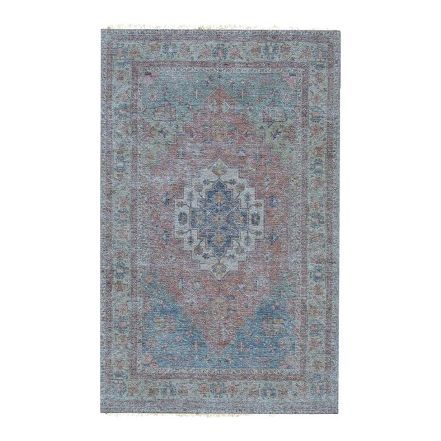 4x6 Coral Handwoven Wool Faded Medallion Classic Traditional Modern Carpet Rug For Sale