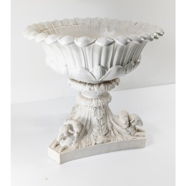 Shabby Chic 19th Century Off White Centerpiece Floral Bowl With Sheep For Sale - Image 3 of 12