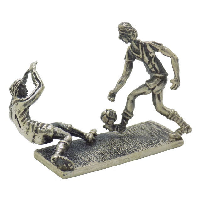 Vintage Italian Penalty Kick Soccer Scene Figurine in Sterling Silver 925, Arezzo, 1980s For Sale