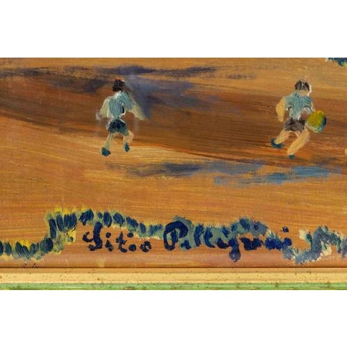 Sirio Pellegrini, Football Match, Oil Painting, 1970s For Sale - Image 4 of 6