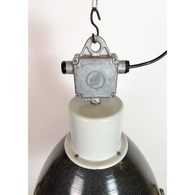 Gray Large Industrial Enamel Factory Pendant Lamp with Glass Cover from Elektrosvit, 1960s For Sale - Image 8 of 18