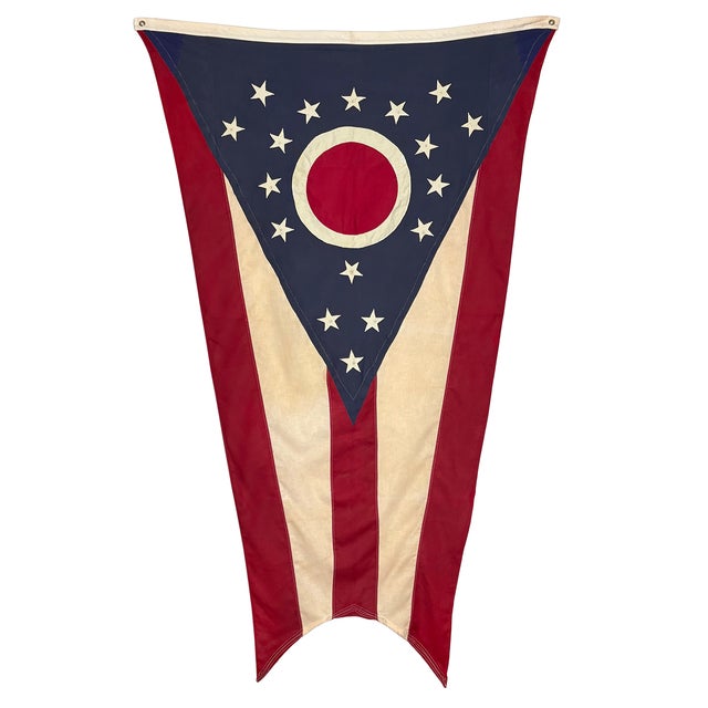 Textile Oversize Vintage Sewn Cotton Ohio American State Flag For Sale - Image 7 of 7