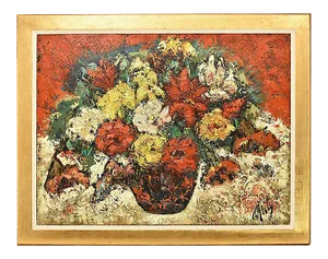 Still Life Painting of Roses in Vase, Oil on Canvas, 20th Century