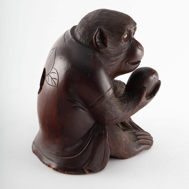 The Watchful Monkey: Early 20th Century Japanese Wood Carving of a Monkey For Sale - Image 4 of 5