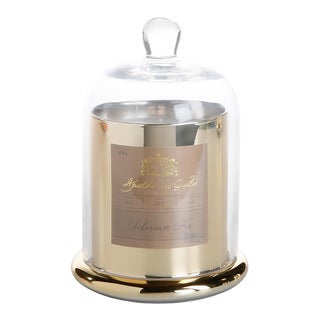 Siberian Fir Scented Candle in Gold Glass Jar with Bell Cloche Set, Medium For Sale
