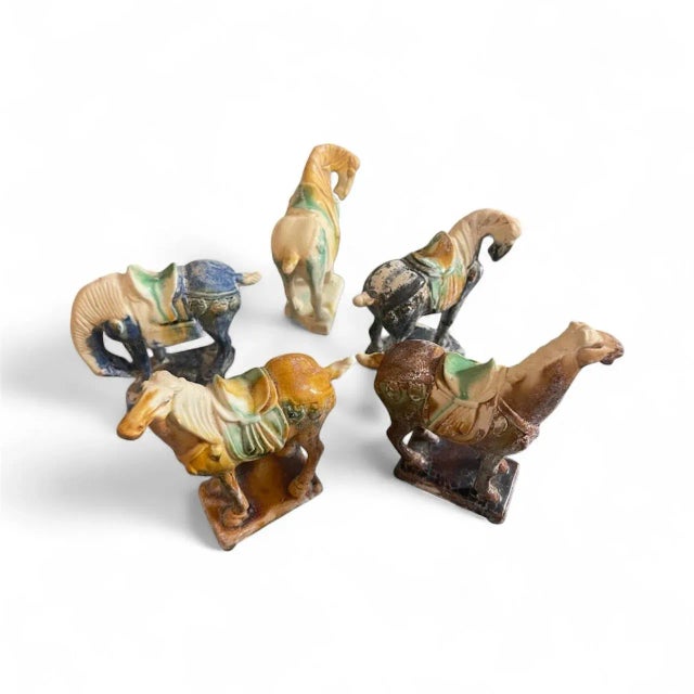 This is a beautiful and colorful set of five Chinese Sancai glazed pottery figurines, crafted in the style of the famous...