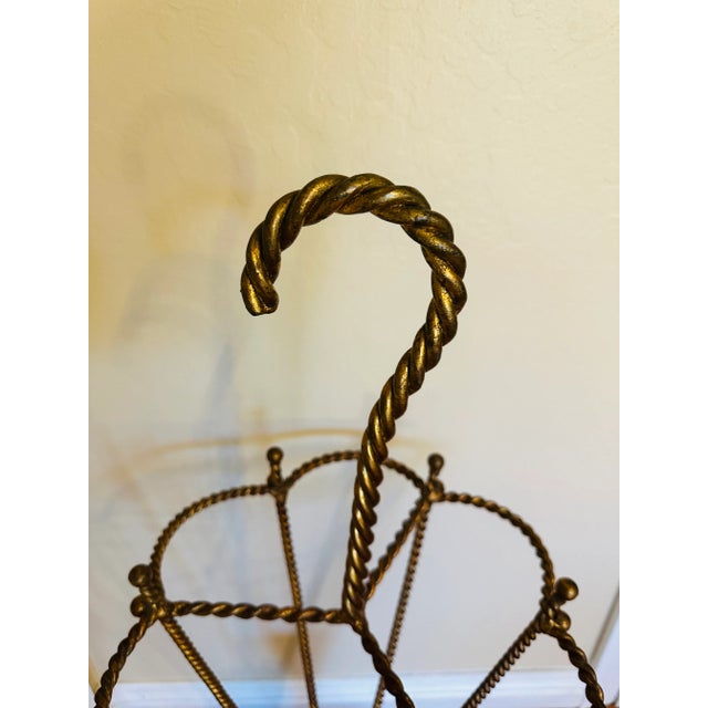 Metal 1950s Vintage Italian Rope Metal Gold Gilt Umbrella Form Umbrella Stand For Sale - Image 7 of 10