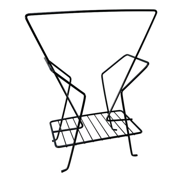 1960s Black Metal Wire Magazine Stand For Sale