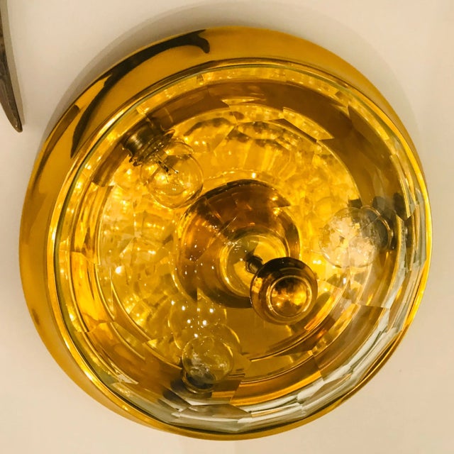 Mid-Century Modern Golden Oscar Torlasco Lumi Crystal 1970s Italian Flush Ceiling Light For Sale - Image 3 of 8