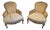 Arhaus French Bergère Style Upholstered Armchairs – Pair | Carved Wood Frame | Neutral Linen For Sale