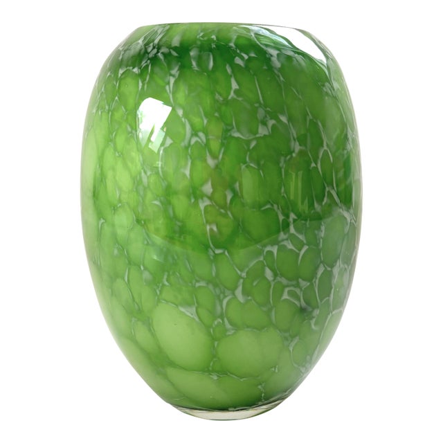 Vibrant Bottle Green Handmade Art Glass Vase Circa 1990s For Sale
