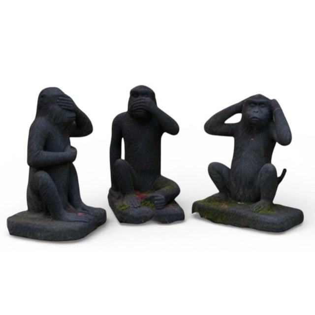 Striking life-size set of the classic “Three Wise Monkeys,” symbolizing see no evil, hear no evil, speak no evil. Each...