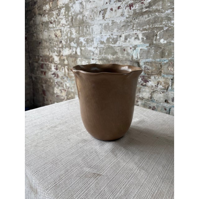 Contemporary Puebla Pottery Large Ruffled Vase (Natural) For Sale - Image 3 of 7