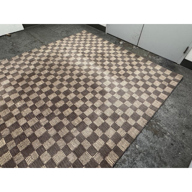 Ivory 8ft 6in × 11ft 7in Contemporary Checkered Hand Tufted Wool Area Rug For Sale - Image 8 of 12