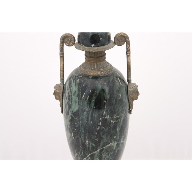 French Early 20th Century Louis XVI Verde Antico Marble & Bronze Lamp France - a Pair For Sale - Image 3 of 9