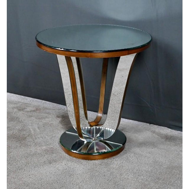 Mid-Century Modern Small Mirrored Glass & Walnut Side Table, 1940s For Sale - Image 3 of 15