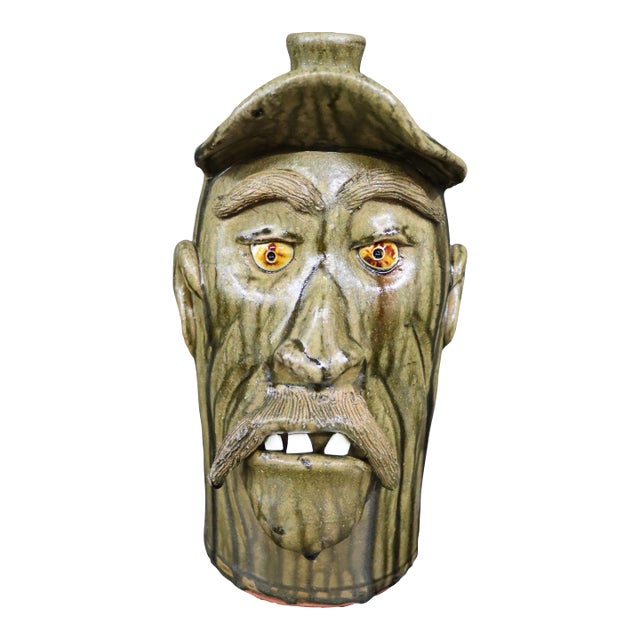 Whimsical Terra-Cotta Face Jug For Sale