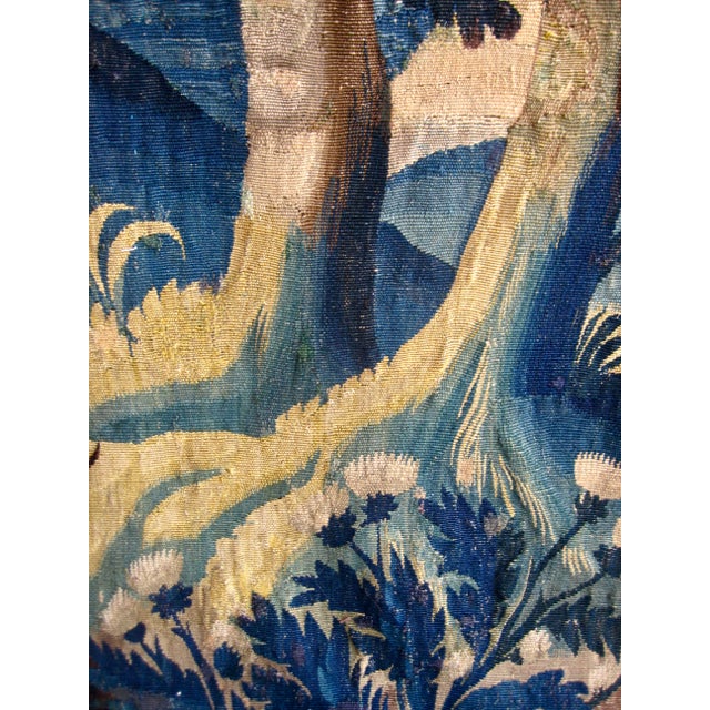 Blue Flemish 18 Century Verdure Three Birds and Thistle Plant For Sale - Image 8 of 18