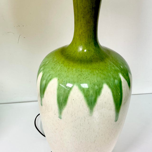 Mid-Century Boho Chic Vintage Ceramic Green Drip Table Lamps - A Pair For Sale - Image 17 of 18