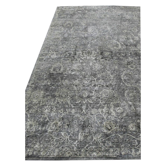 Bryant Gray/Charcoal Hand knotted Wool/Viscose/Cotton Area Rug - 12'x15' For Sale - Image 4 of 7