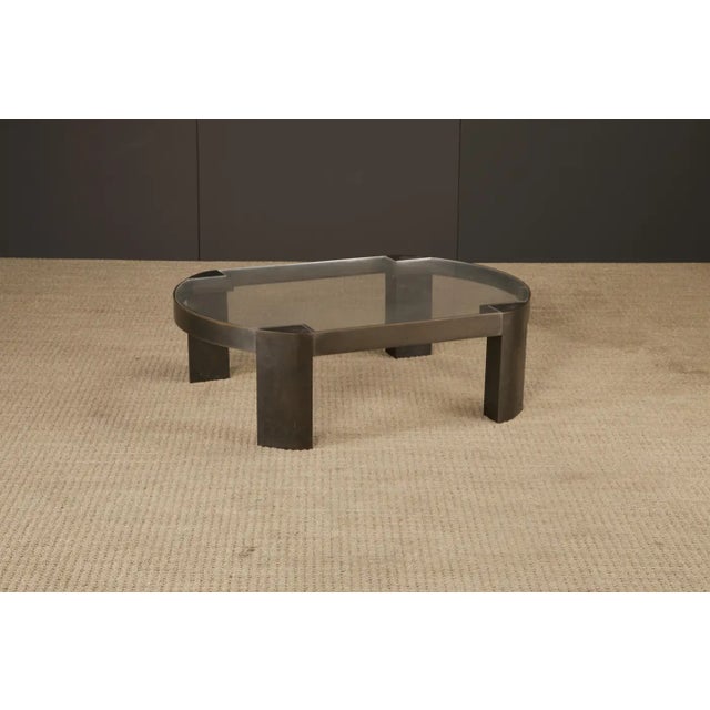 Plastic Karl Springer 'Banker' Coffee Table in Patinated Bronze and Lucite, 1970s For Sale - Image 7 of 17