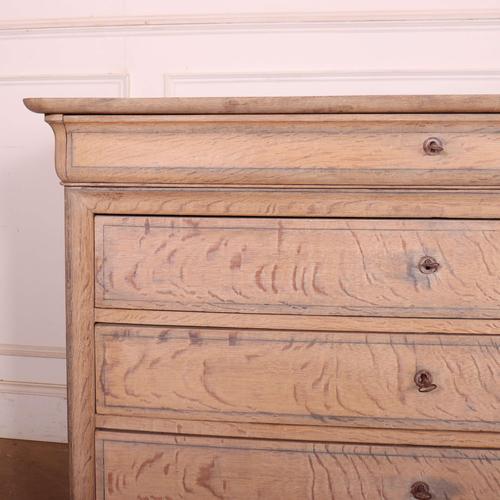 Wonderful 19th C French bleached oak 5 drawer commode. 1840 This piece is designed in the style of the selected designer...