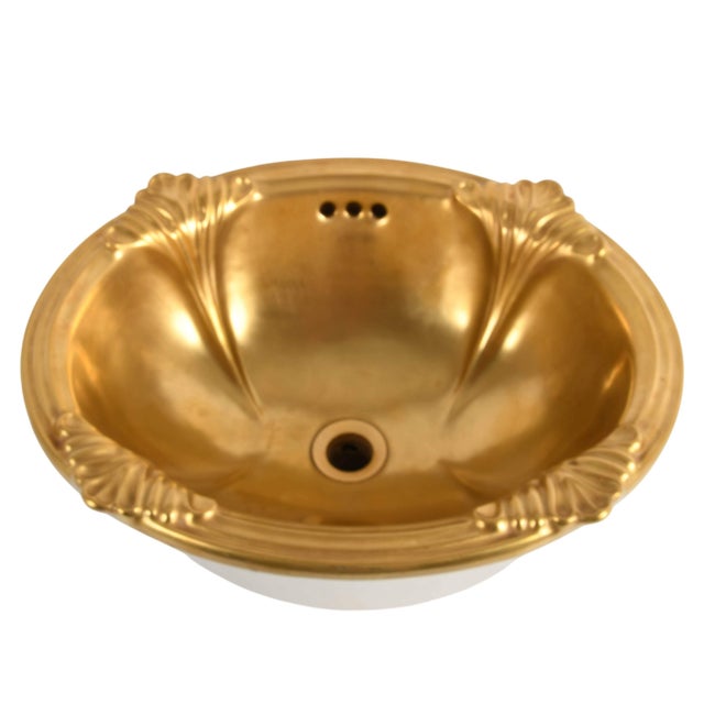 Traditional Sherle Wagner Gilt Scalloped Empire Over-Edge Sink | Luxury Italian Vanity Basin For Sale - Image 3 of 7