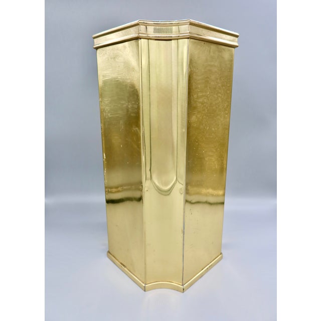 Metal Vintage Hexagonal Brass Umbrella Stand — Tall Tapered Lacquered Brass For Sale - Image 7 of 10