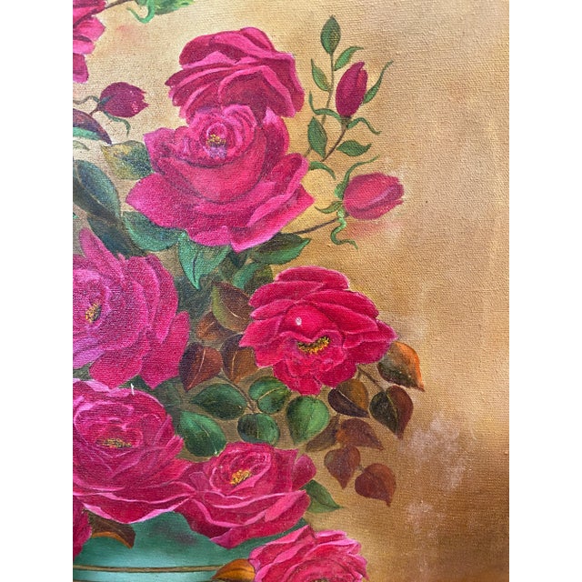 Vintage Still Life of a Pink Floral Arrangement Painting For Sale - Image 9 of 11
