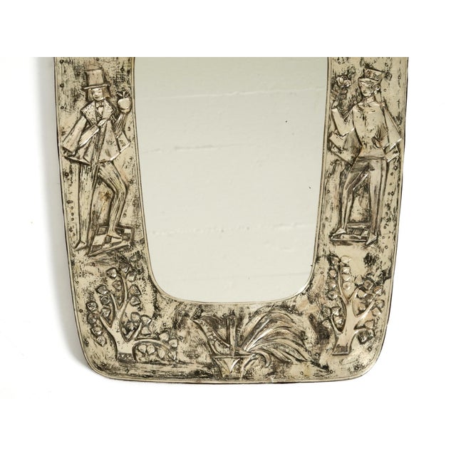 Wood Mid-Century Modern Wall Mirror with Silver-Plated Frame, 1950s For Sale - Image 7 of 18