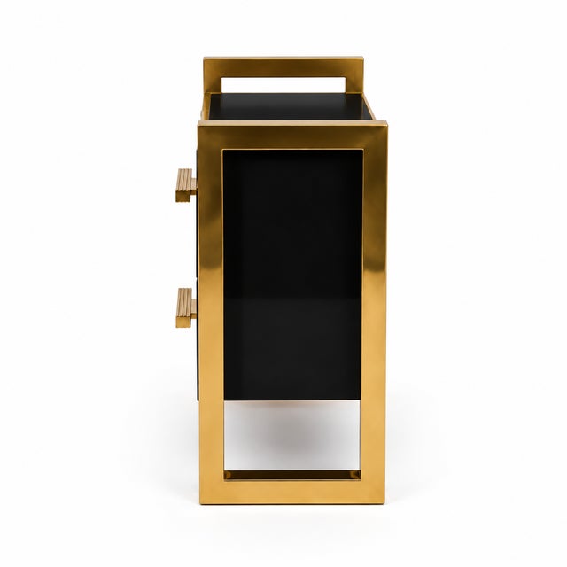 Not Yet Made - Made To Order Black Glass and Brass Bedside Tables with Two Drawers from Justfurnituress SRL, Set of 2 For Sale - Image 5 of 10