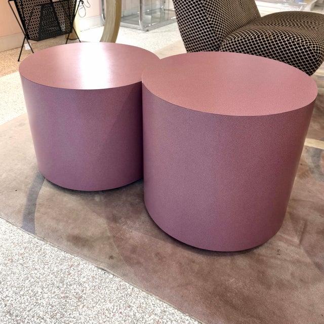 Pair of Vintage 1980’s Rolling Mauve Laminate Drum Side Tables For Sale - Image 4 of 8