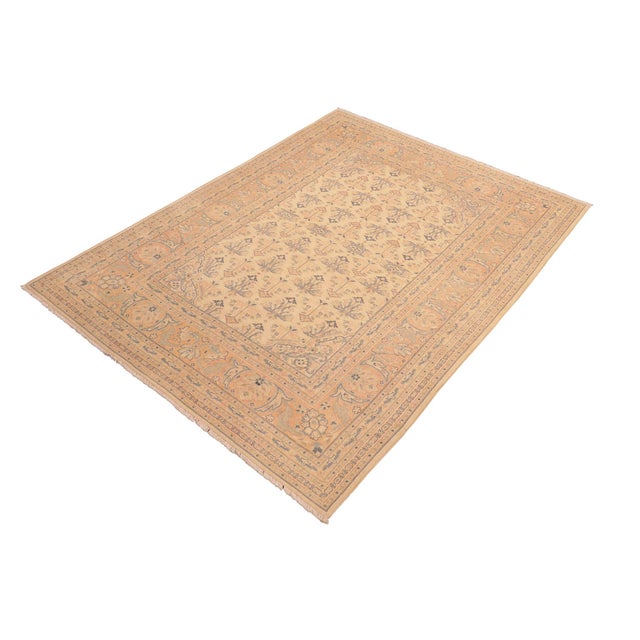 Shabby Chic Shabby Chic Tan/Red Wool Rug - 6'2'' X 9'3'' For Sale - Image 3 of 10