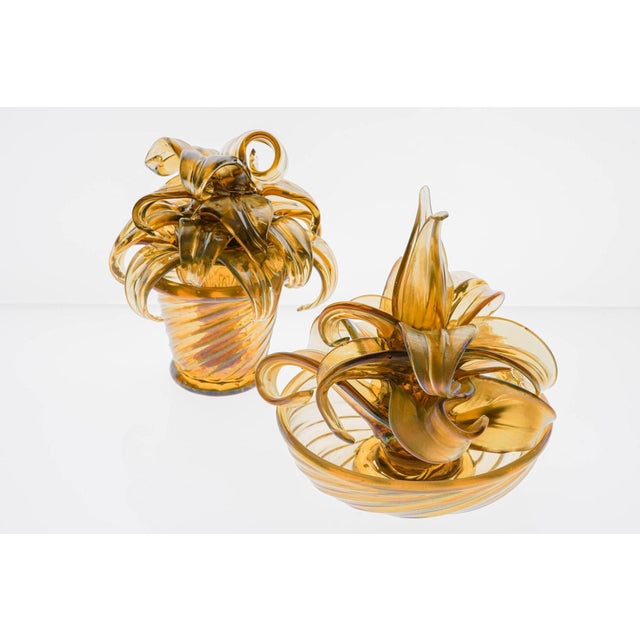 Mid-Century Modern Cactus in Iridescent Smoke Vamsa attributed to Napoleone Martinuzzi Murano, 1930s, Set of 2 For Sale - Image 3 of 18