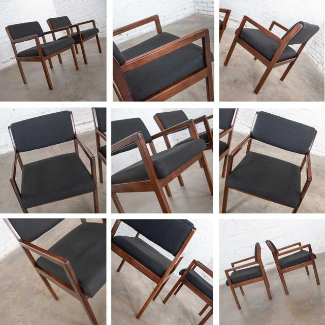 Vintage Modern Armchairs Black & Walnut Tone Wood by Haworth - A Pair For Sale - Image 11 of 13