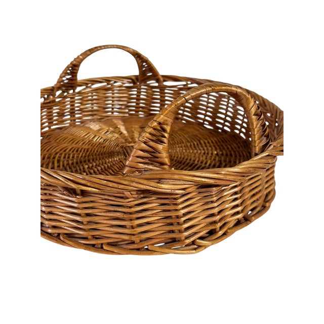 Vintage French Provincial Wicker Basket Tray With Handles For Sale - Image 6 of 9