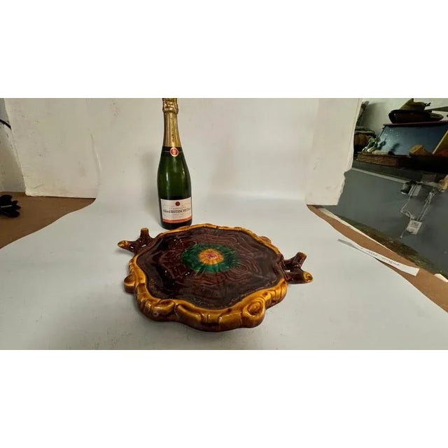 Cheese or Serving Tray in Ceramic France 1970s Green and Brown Color.