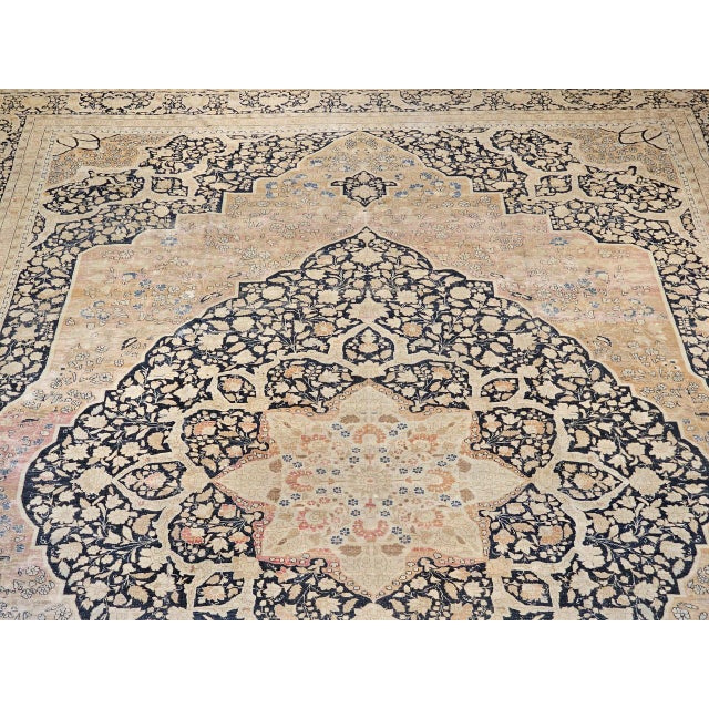 Antique Oversized Persian Tabriz Haji Jalili Carpet, Hand-Knotted Wool, Floral Pattern, Navy & Pale Red, 10x15 For Sale - Image 16 of 18