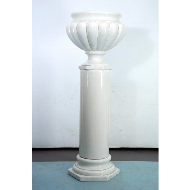 White Ceramic Vase with Gold Details and Column by Tommaso Barbi, Italy, 1970s For Sale - Image 18 of 18