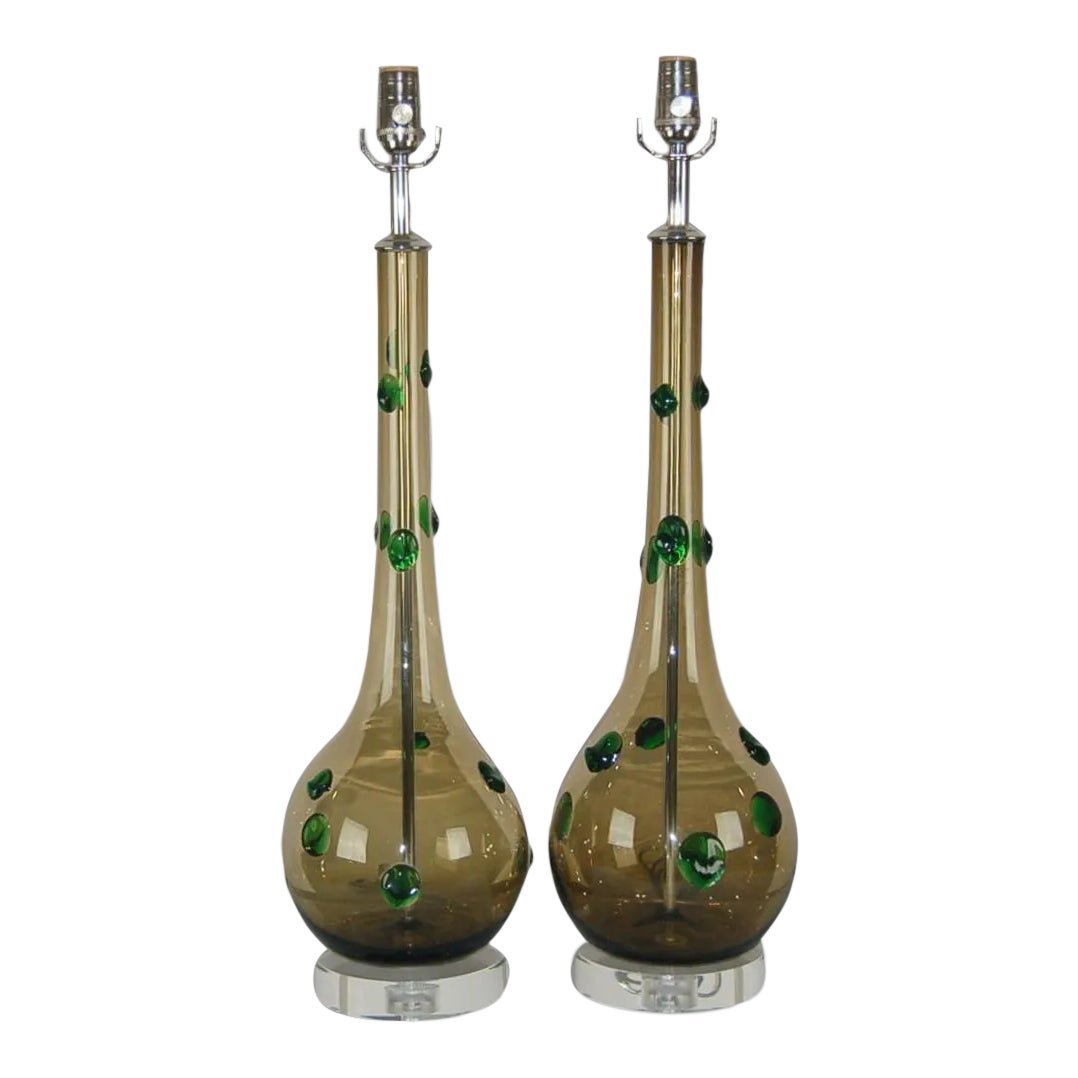 Vintage Murano Glass Prunt Lamps Green | Chairish