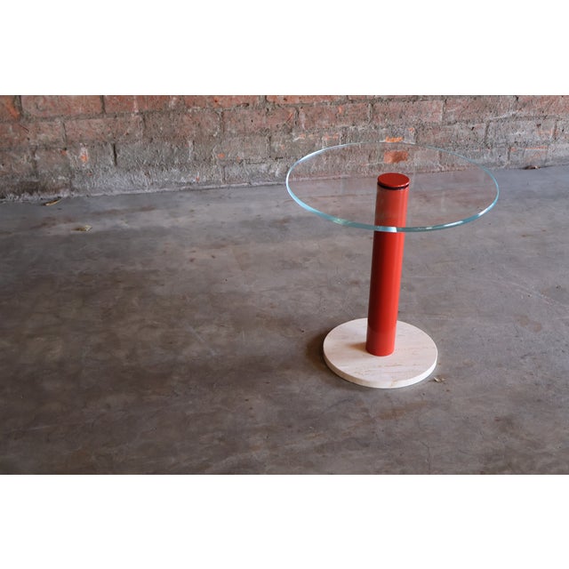 Vintage Post-Modern Glass, Metal and Travertine Drinks Side Table, Italy, 1970s For Sale - Image 14 of 18