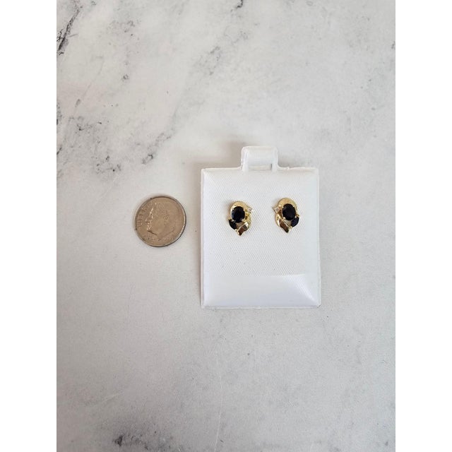Contemporary Oval Sapphire Studs with Diamond Accents 14k Yellow Gold, 2 Pieces For Sale - Image 3 of 3