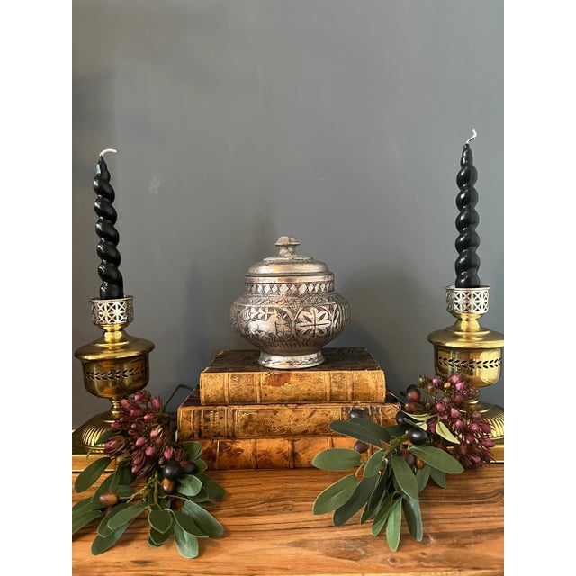 Islamic Antique Late 18th Century Islamic Copper Tinned Lidded Dish For Sale - Image 3 of 12