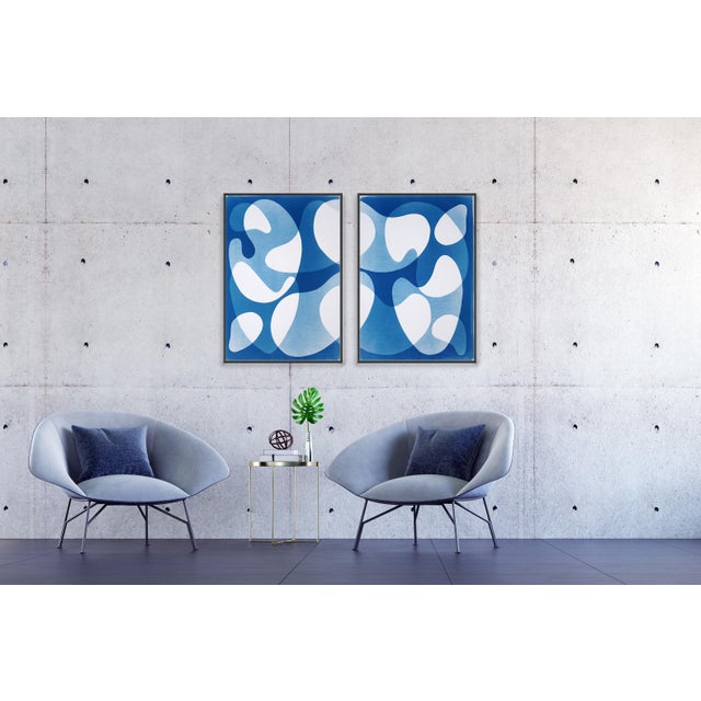 2025, Blue Modular Forms, Abstract Modern Diptych in Blue Tones, Handmade Cyanotype on Watercolor Paper by Kind of Cyan For Sale - Image 9 of 10