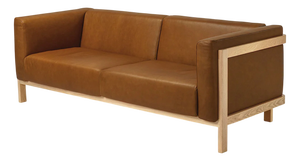 LIFT Minimalist Three-Seater Sofa in Ash Wood and Camel Leather Seat by Julien Renault